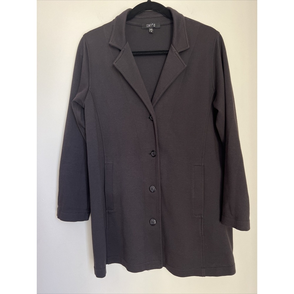 Comfy USA Jacket Blazer Cardigan Size Small Button Front Gray Stretch